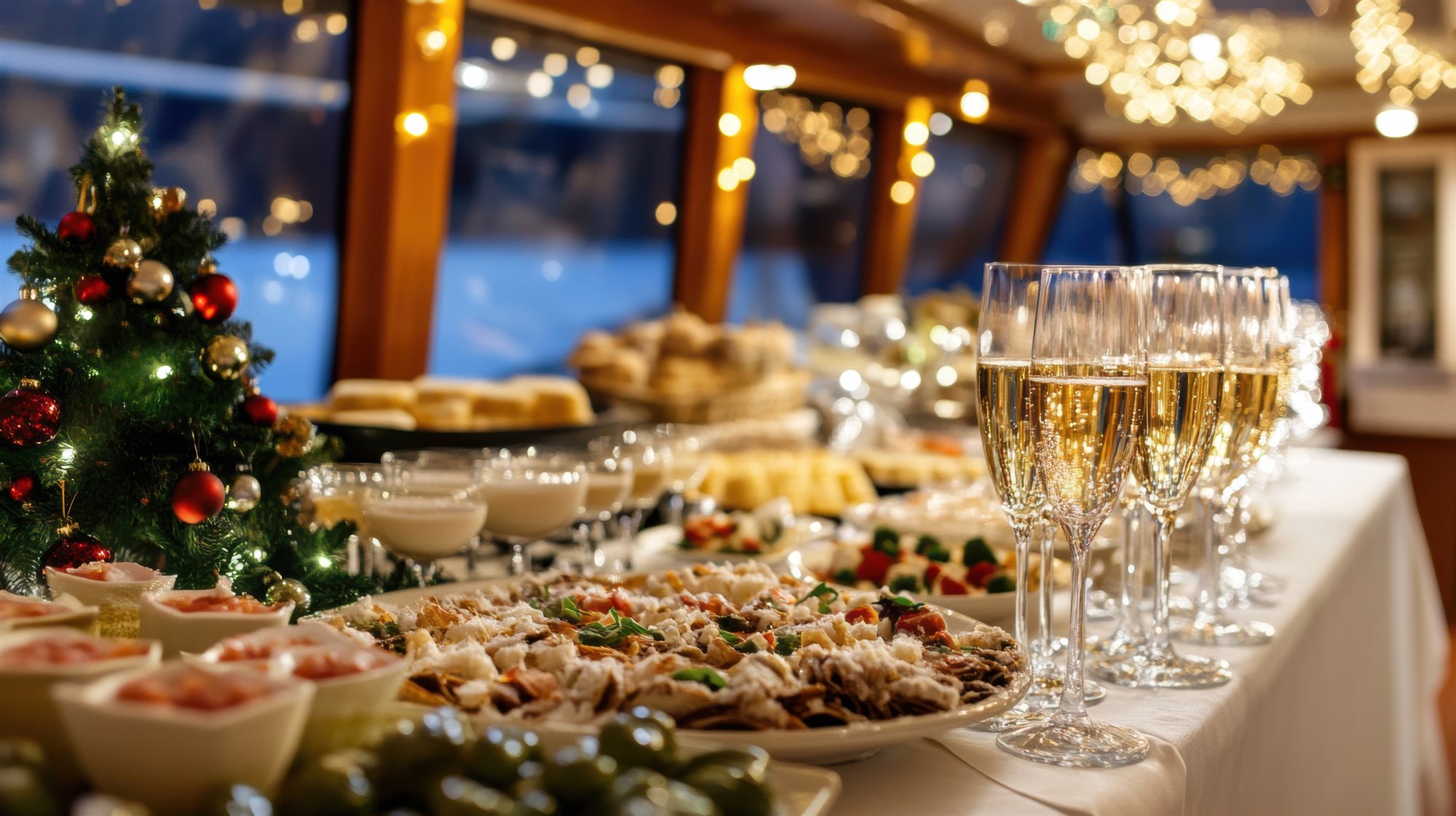A gourmet buffet spread aboard a cruise ship